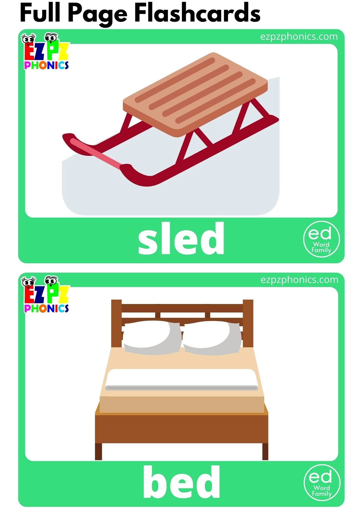ED Word Family Full Page Flashcards With Words Free PDF Download or View Online Phonics Flashcards Pack Great for Homeschool and Kindergarten Students